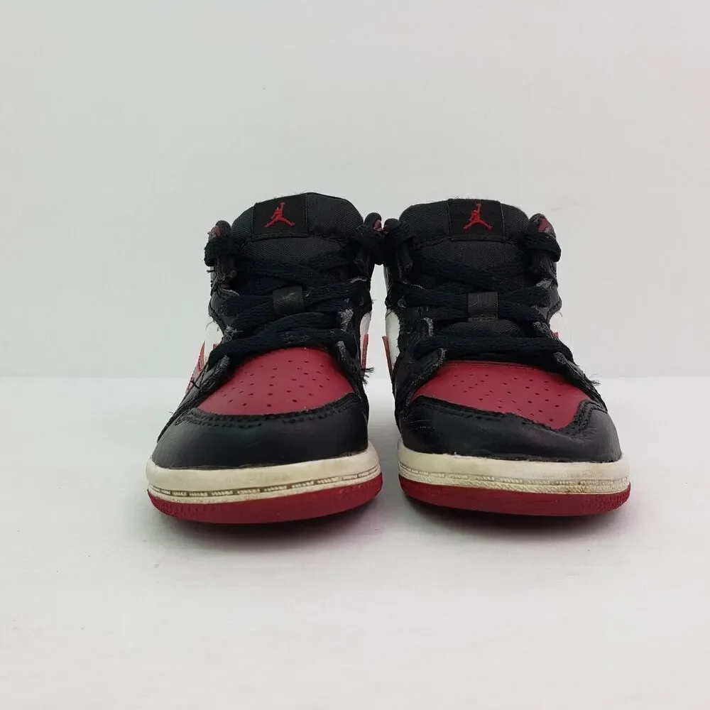 Nike Air Jordan 1 Mid Boy Size 7C Black Fire Red White Sneakers Shoes 640735 066